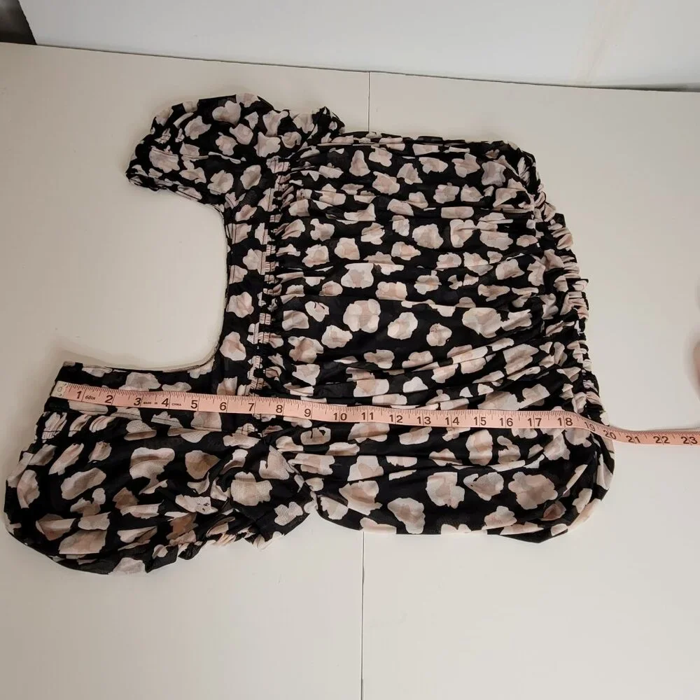 Free People Shirred Bodice Midriff Crop Top Short Sleeve Blk, Beige Size S - Picture 4 of 12